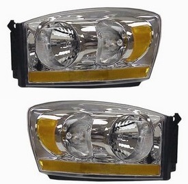 D-Lab Chrome Replacement Headlights 06-08 Dodge Ram - Click Image to Close